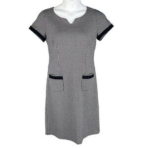 Talbots Womens 10 Black White Houndstooth Sheath Dress Short Sleeves Old Money